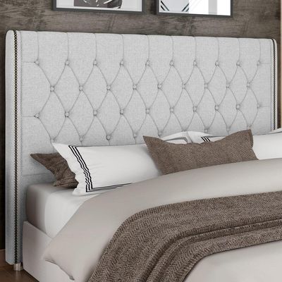 Cabeceira Cama Box King 195cm Estofada Frizza P05 Linho Cinza Claro - Lyam Decor