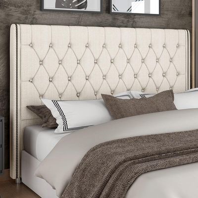 Cabeceira Cama Box King 195cm Estofada Frizza P05 Linho Creme - Lyam Decor