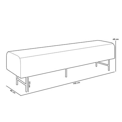 Puff Recamier Decorativo com Pés Industrial 140cm Novara P05 Veludo Bege - Lyam Decor