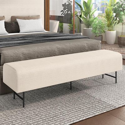 Puff Recamier Decorativo com Pés Industrial 160cm Novara P05 Linho Creme - Lyam Decor