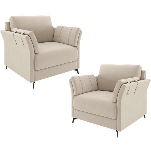 Kit 02 Poltronas Decorativas Sala de Estar Álamo M03 Veludo Bege - Lyam Decor