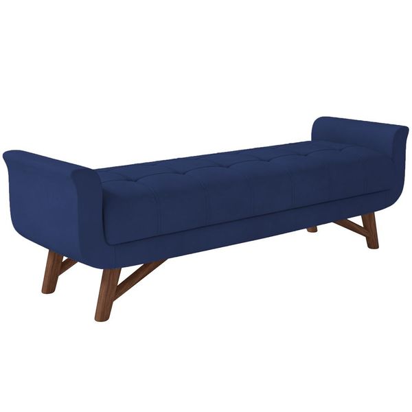 Puff Recamier Decorativo com Pés em Madeira 160 cm Itália P05 Veludo Azul Marinho - Lyam