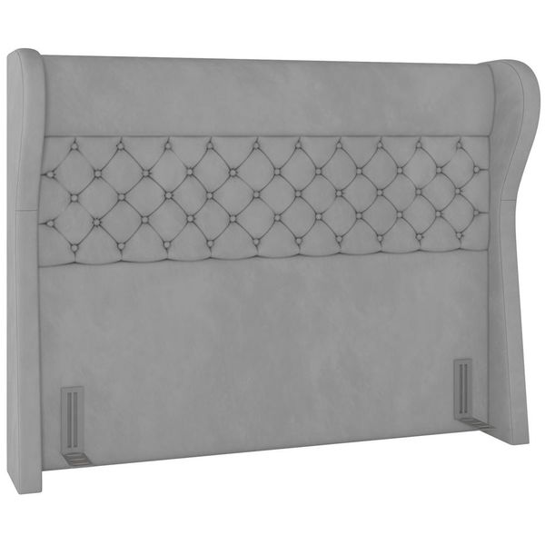Cabeceira Cama Box Casal 140 cm P05 Madrid Veludo Cinza - Lyam Decor Cabeceira Cama Box Casal 140 cm P05 Madrid Veludo Cinza - Lyam Decor