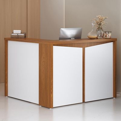 Balcão de Atendimento Para Recepção em L Unik A02 Freijó Branco - Lyam Decor