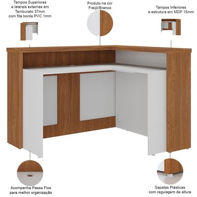Balcão de Atendimento Para Recepção em L Unik A02 Freijó Branco - Lyam Decor