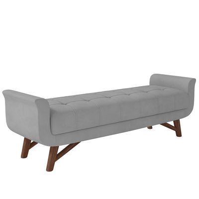 Puff Recamier Decorativo com Pés em Madeira 140 cm Itália P05 Veludo Cinza - Lyam