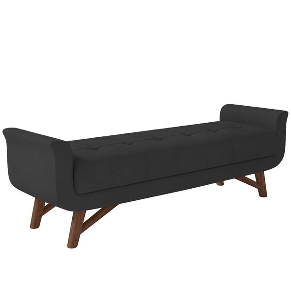 Puff Recamier Decorativo com Pés em Madeira 160 cm Itália P05 Veludo Preto - Lyam