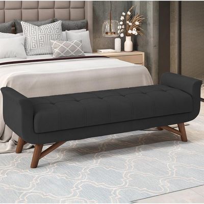 Puff Recamier Decorativo com Pés em Madeira 160 cm Itália P05 Veludo Preto - Lyam