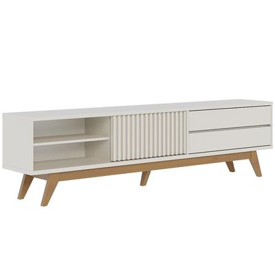 Rack para Sala De Estar TV 75 Pol 200cm Pés Retrô Venice C04 Off White Matte - Lyam Decor