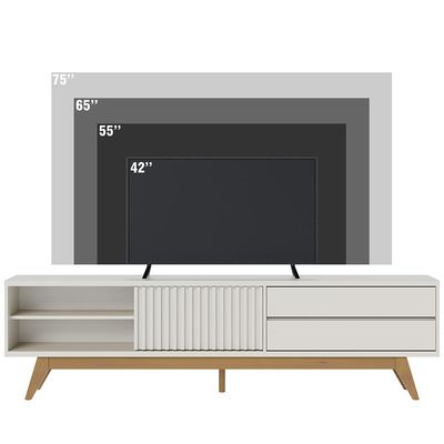 Rack para Sala De Estar TV 75 Pol 200cm Pés Retrô Venice C04 Off White Matte - Lyam Decor
