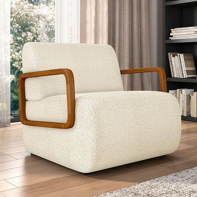 Kit 02 Poltronas Decorativa Orgânica Bruxelas K01 Bouclê Creme - Lyam Decor