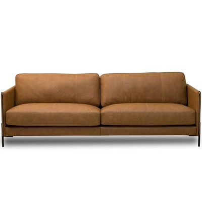 Sofá 3 Lugares Para Sala de Estar Living Industrial 240cm Amábile L06 Couro Camel - Lyam Decor