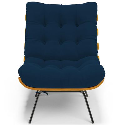 Poltrona Costela L02 com Puff Sala de Estar Suede Azul Marinho - Lyam Decor
