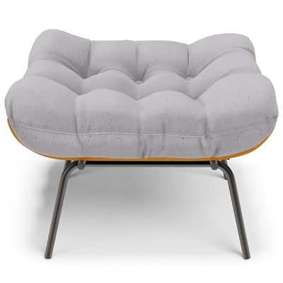 Poltrona Costela L02 com Puff Sala de Estar Linho Cinza - Lyam Decor