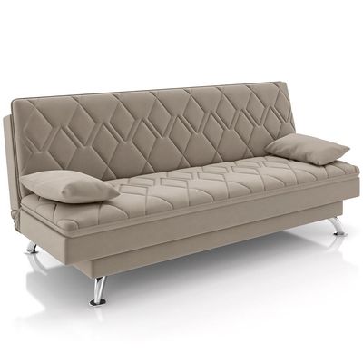 Sofá Cama para Sala de Estar Quarto 193cm Lia M03 Veludo Bege - Lyam Decor