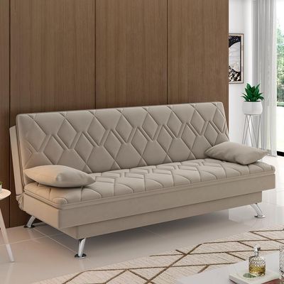 Sofá Cama para Sala de Estar Quarto 193cm Lia M03 Veludo Bege - Lyam Decor