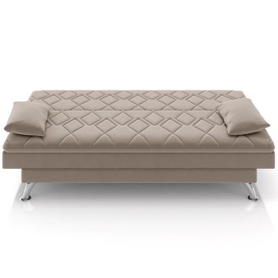 Sofá Cama para Sala de Estar Quarto 193cm Lia M03 Veludo Bege - Lyam Decor