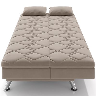 Sofá Cama para Sala de Estar Quarto 193cm Lia M03 Veludo Bege - Lyam Decor