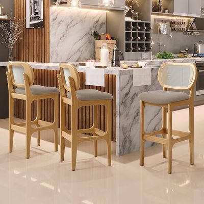 Banqueta Alta Para Cozinha Bancada Sala Tela Betta Fixa L02 Bouclê Bege - Lyam