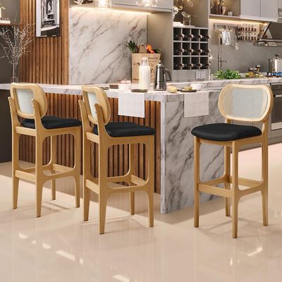Banqueta Alta Para Cozinha Bancada Sala Tela Betta Fixa L02 Couríssimo Preto - Lyam