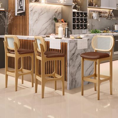 Banqueta Alta Para Cozinha Bancada Sala Tela Betta Fixa L02 Couríssimo Marrom - Lyam