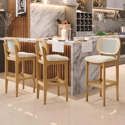 Banqueta Alta Para Cozinha Bancada Sala Tela Betta Fixa L02 Suede Bege - Lyam