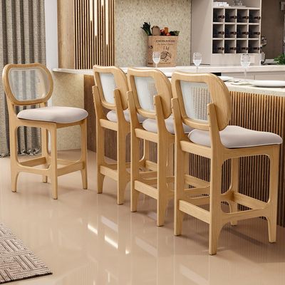 Banqueta Baixa Bar Cozinha Sala de Jantar Betta L02 Mel Tela Suede Bege - Lyam Decor