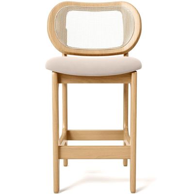 Banqueta Baixa Bar Cozinha Sala de Jantar Betta L02 Mel Tela Suede Bege - Lyam Decor