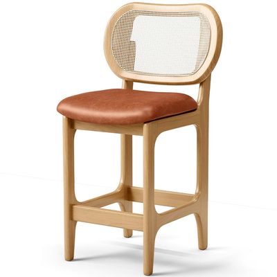 Banqueta Baixa Bar Cozinha Sala de Jantar Betta L02 Mel Tela Couríssimo Camel - Lyam Decor