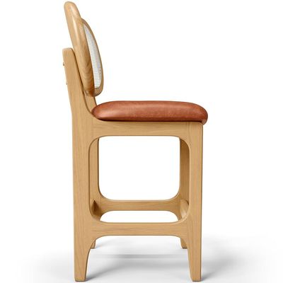 Banqueta Baixa Bar Cozinha Sala de Jantar Betta L02 Mel Tela Couríssimo Camel - Lyam Decor