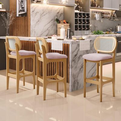 Banqueta Alta Para Cozinha Bancada Sala Tela Betta Fixa L02 Suede Rosê - Lyam