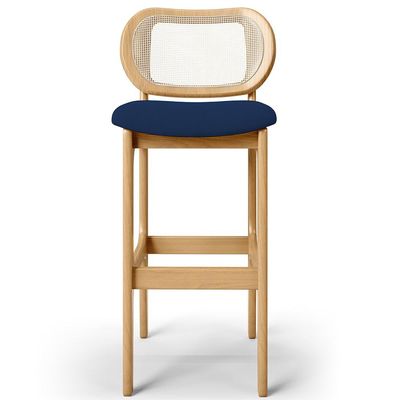 Banqueta Alta Para Cozinha Bancada Sala Tela Betta Fixa L02 Suede Azul Marinho - Lyam