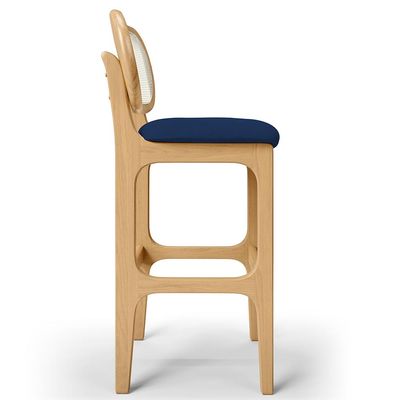 Banqueta Alta Para Cozinha Bancada Sala Tela Betta Fixa L02 Suede Azul Marinho - Lyam