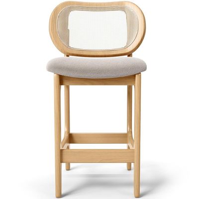 Banqueta Baixa Bar Cozinha Sala de Jantar Betta L02 Mel Tela Bouclê Creme - Lyam Decor