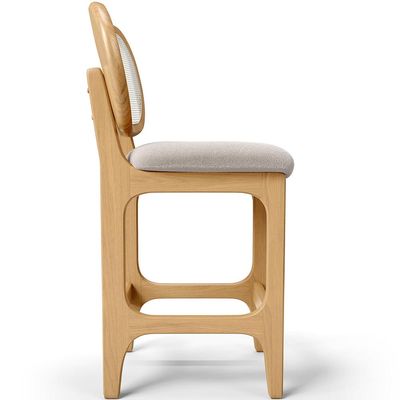 Banqueta Baixa Bar Cozinha Sala de Jantar Betta L02 Mel Tela Bouclê Creme - Lyam Decor