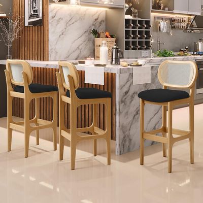 Banqueta Alta Para Cozinha Bancada Sala Tela Betta Fixa L02 Bouclê Preto - Lyam