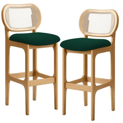 Kit 02 Banquetas Altas Para Cozinha Bancada Sala Tela Betta Fixa L02 Bouclê Verde - Lyam