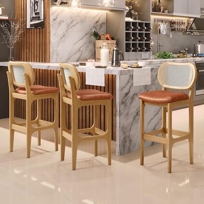 Kit 02 Banquetas Altas Para Cozinha Bancada Sala Tela Betta Fixa L02 Couríssimo Camel - Lyam
