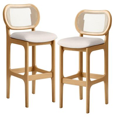 Kit 02 Banquetas Altas Para Cozinha Bancada Sala Tela Betta Fixa L02 Linho Cru - Lyam