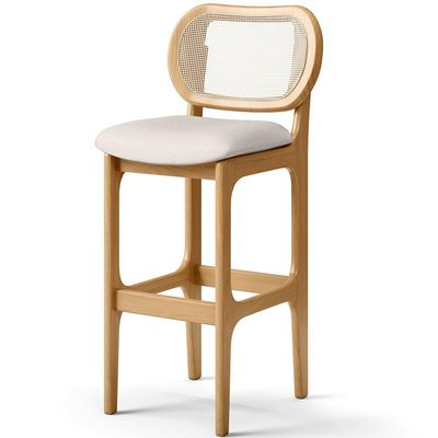 Kit 02 Banquetas Altas Para Cozinha Bancada Sala Tela Betta Fixa L02 Linho Cru - Lyam