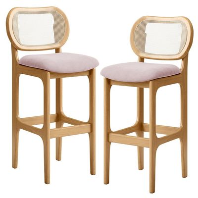 Kit 02 Banquetas Altas Para Cozinha Bancada Sala Tela Betta Fixa L02 Suede Rosê - Lyam