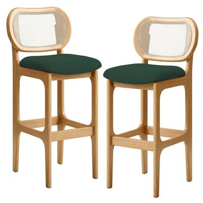 Kit 02 Banquetas Altas Para Cozinha Bancada Sala Tela Betta Fixa L02 Suede Verde Musgo - Lyam