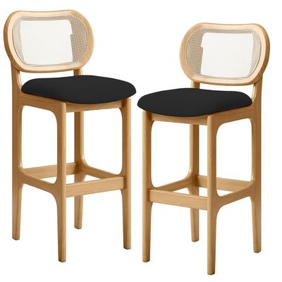 Kit 02 Banquetas Altas Para Cozinha Bancada Sala Tela Betta Fixa L02 Suede Preto - Lyam