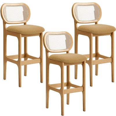 Kit 03 Banquetas Altas Para Cozinha Bancada Sala Tela Betta Fixa L02 Bouclê Mostarda - Lyam