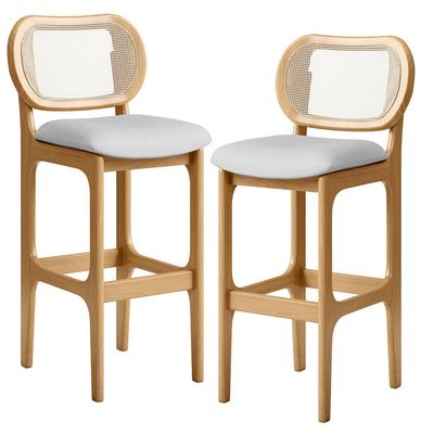 Kit 02 Banquetas Altas Para Cozinha Bancada Sala Tela Betta Fixa L02 Linho Cinza - Lyam