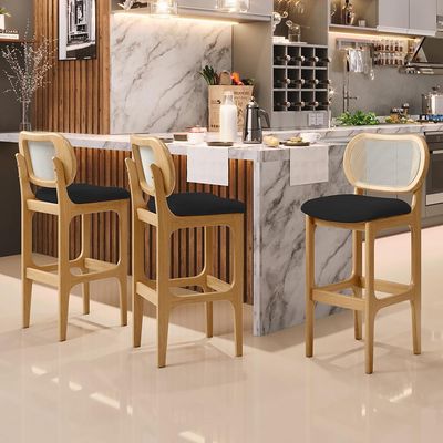 Kit 03 Banquetas Altas Para Cozinha Bancada Sala Tela Betta Fixa L02 Suede Preto - Lyam