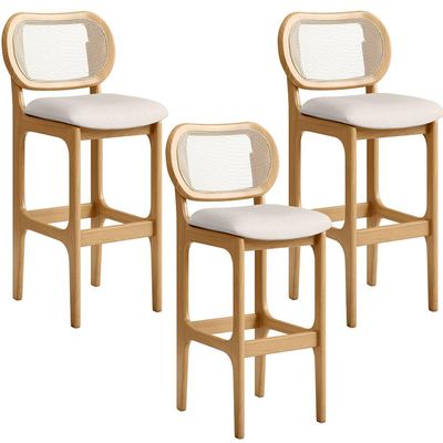 Kit 03 Banquetas Altas Para Cozinha Bancada Sala Tela Betta Fixa L02 Linho Cru - Lyam