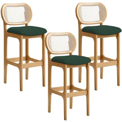 Kit 03 Banquetas Altas Para Cozinha Bancada Sala Tela Betta Fixa L02 Suede Verde Musgo - Lyam