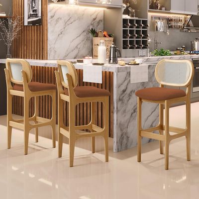 Kit 04 Banquetas Altas Para Cozinha Bancada Sala Tela Betta Fixa L02 Bouclê Terracota - Lyam