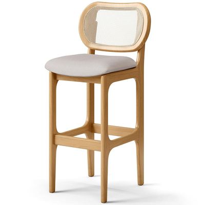 Kit 04 Banquetas Altas Para Cozinha Bancada Sala Tela Betta Fixa L02 Linho Bege - Lyam